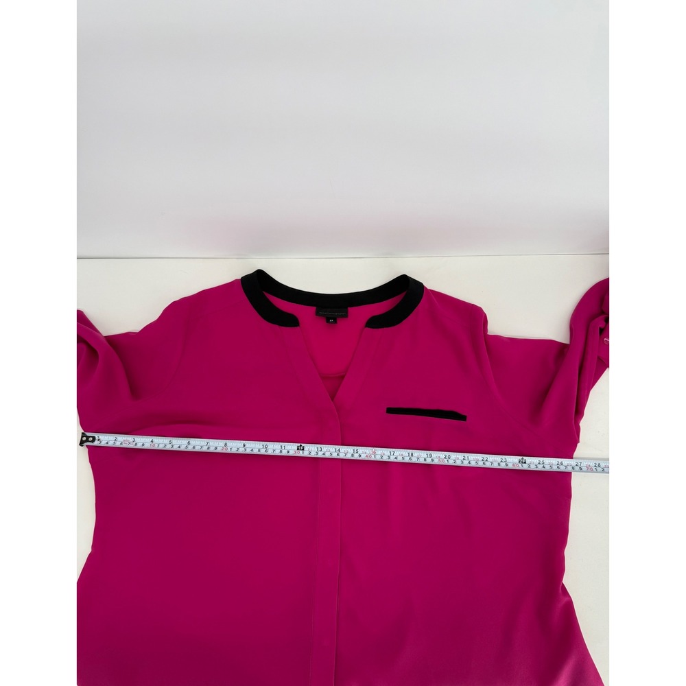 Worthington Magenta Pink Black Trim Split Neck Blouse Long Sleeve Plus Sz 2X - Picture 5 of 8